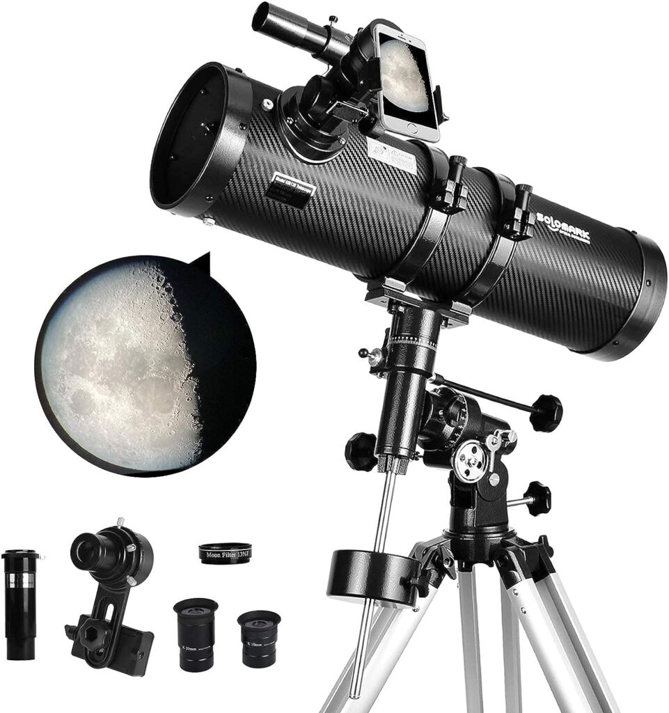 Telescope 130EQ Newtonian Reflector Telescopes for Adults, Professional Telescopes for Adults Astronomy, Comes with 1.5X Barlow Lens Smartphone Adapter  13% T Moon Filter
