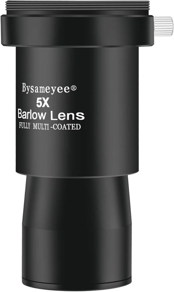 Bysameyee Barlow Lens 5X, 1.25-Inch Fully Multi-Coated Blackened Metal Optical Glass with T Adapter M42 Thread for Astronomic Telescope Eyepiece